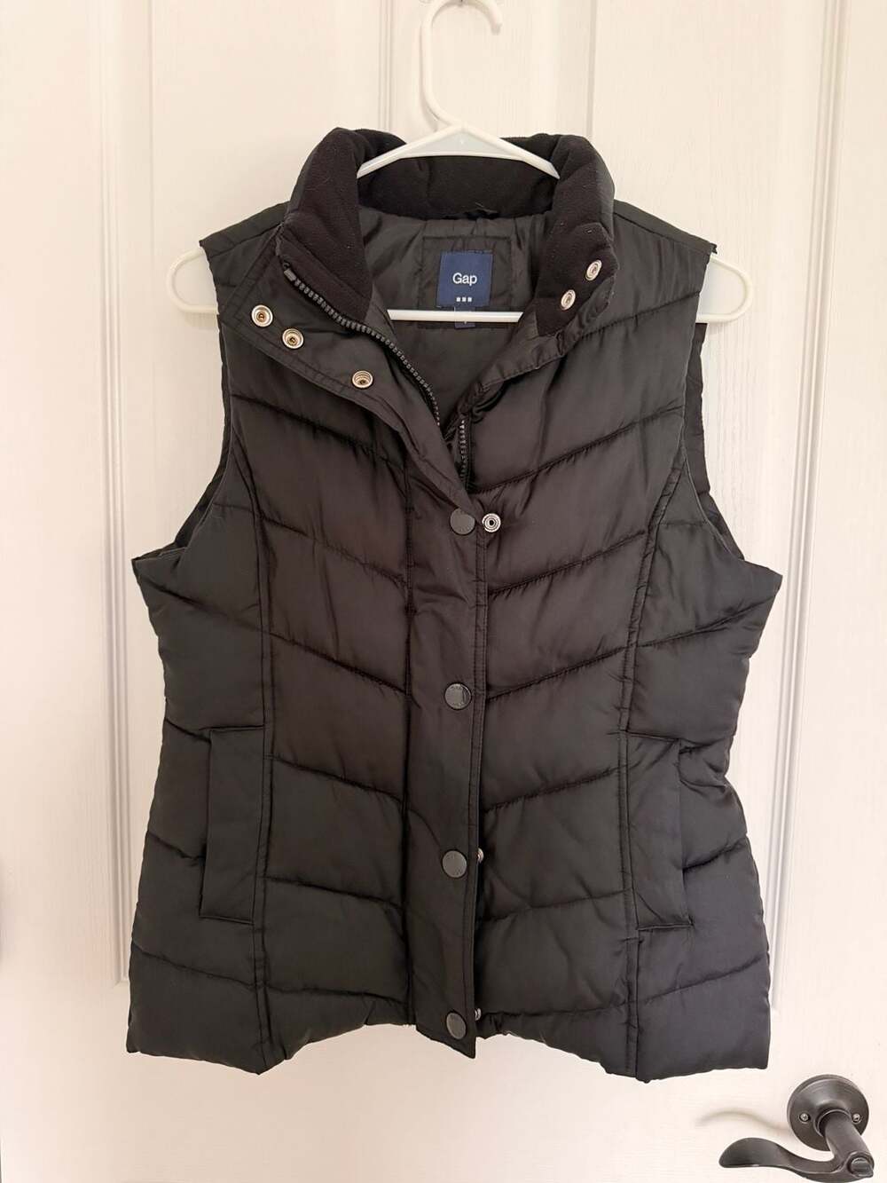 GAP Full Zip & Snap Up Mock Neck Black Quilted Vest Women's Size Small